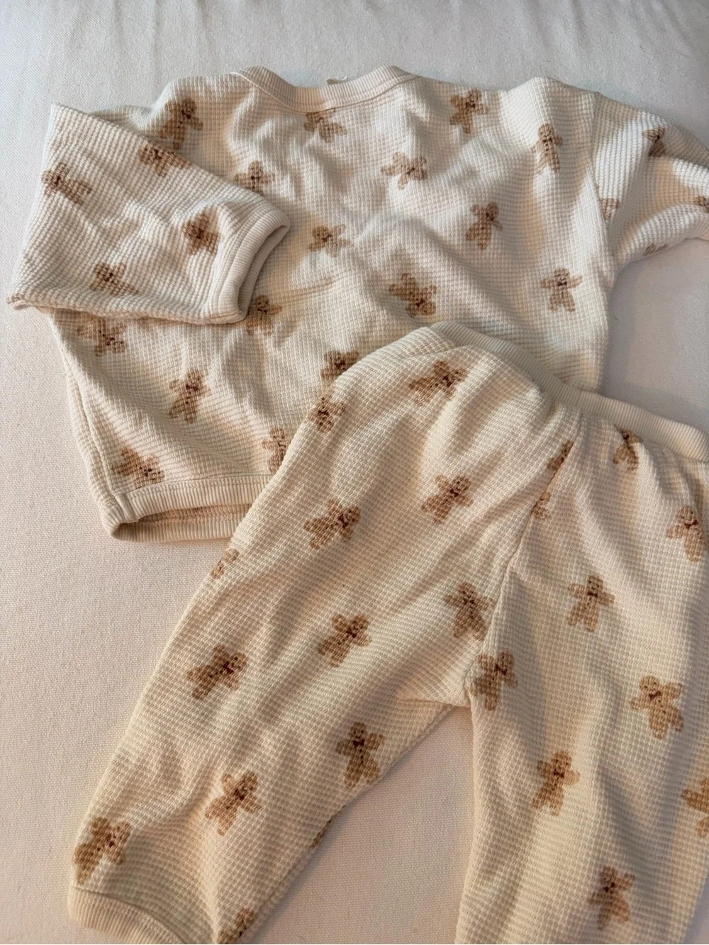 Quincy Mae Cream Waffle-Knit Gingerbread Set